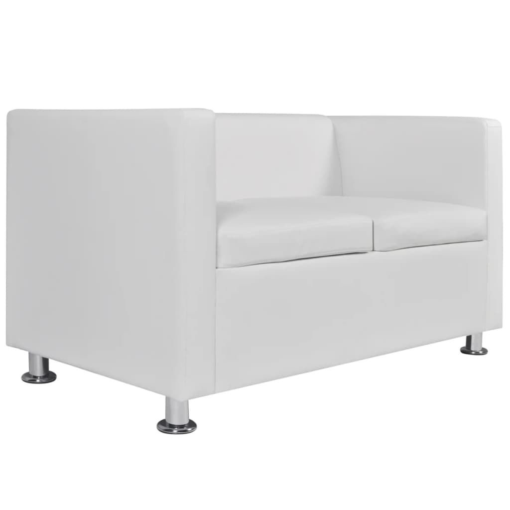 vidaXL Canapea cu 2 locuri, alb, piele artificială vidaXL Canapea cu 2 locuri, alb, piele artificială