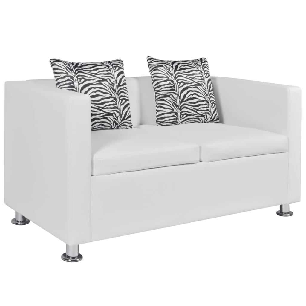 vidaXL Canapea cu 2 locuri, alb, piele artificială vidaXL Canapea cu 2 locuri, alb, piele artificială