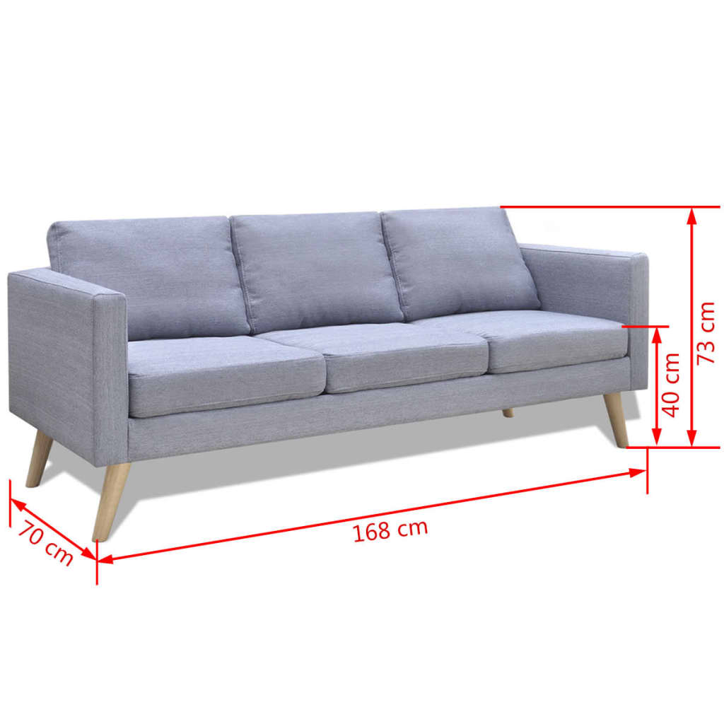 vidaXL Canapea cu 3 locuri, material textil, gri deschis vidaXL Canapea cu 3 locuri, material textil, gri deschis