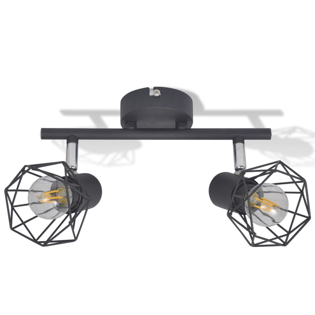 Aplice perete cadru sârmă, stil industrial, negru, 2 becuri LED Aplice perete cadru sârmă, stil industrial, negru, 2 becuri LED