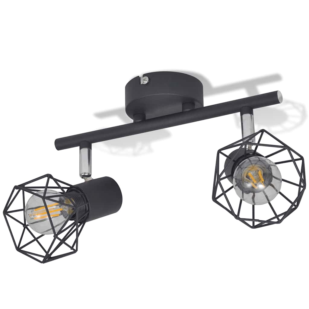 Aplice perete cadru sârmă, stil industrial, negru, 2 becuri LED Aplice perete cadru sârmă, stil industrial, negru, 2 becuri LED