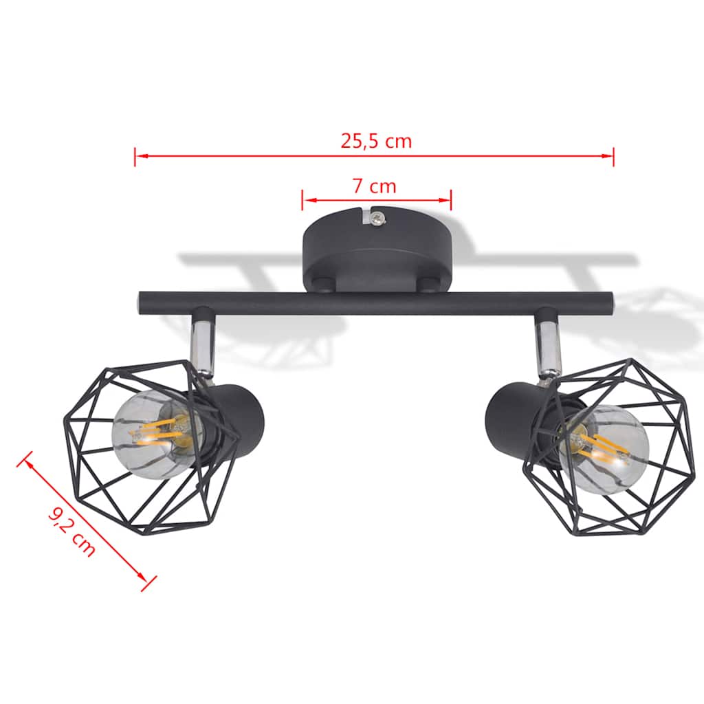 Aplice perete cadru sârmă, stil industrial, negru, 2 becuri LED Aplice perete cadru sârmă, stil industrial, negru, 2 becuri LED