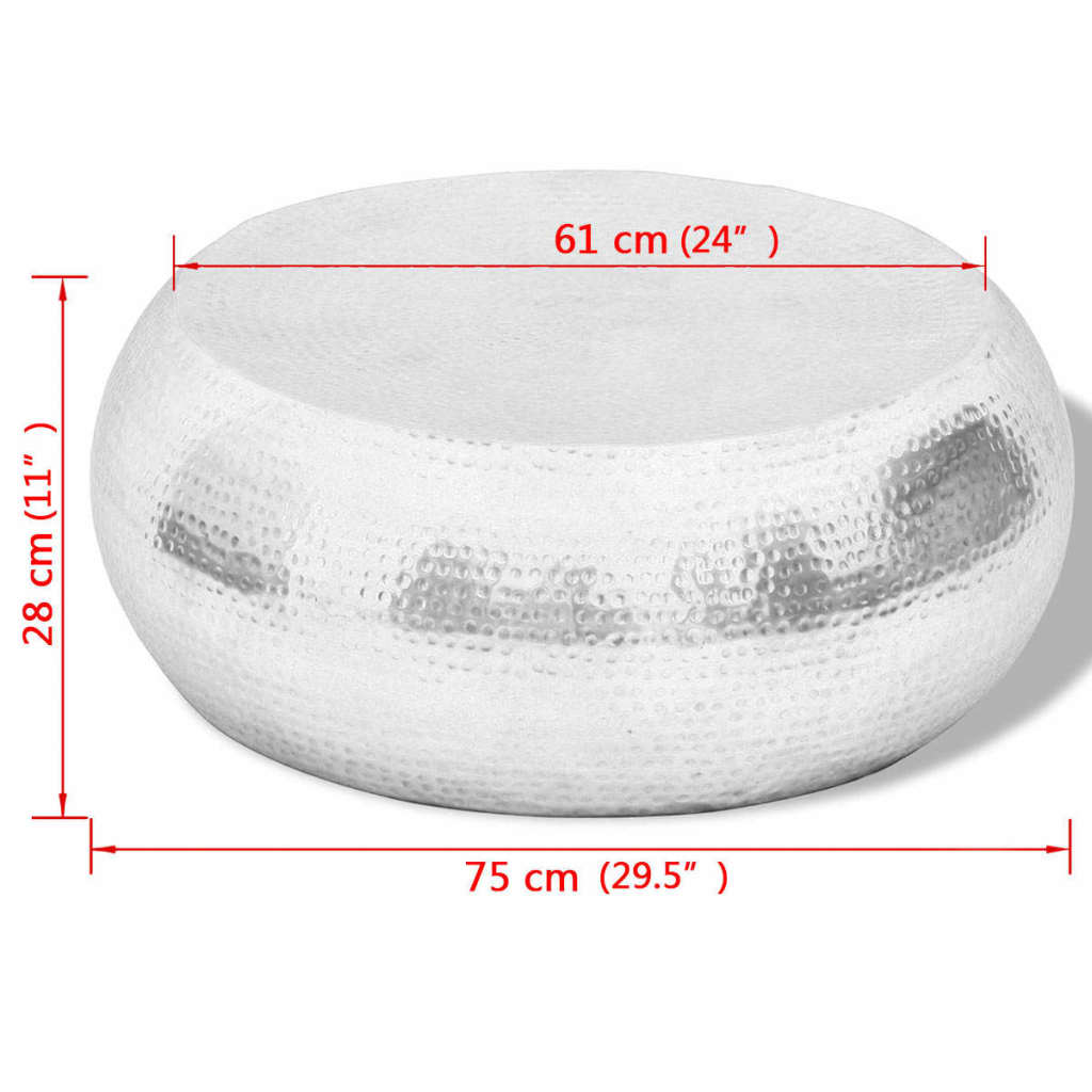 vidaXL Măsuță de cafea din aluminiu bătut la ciocan, argintiu