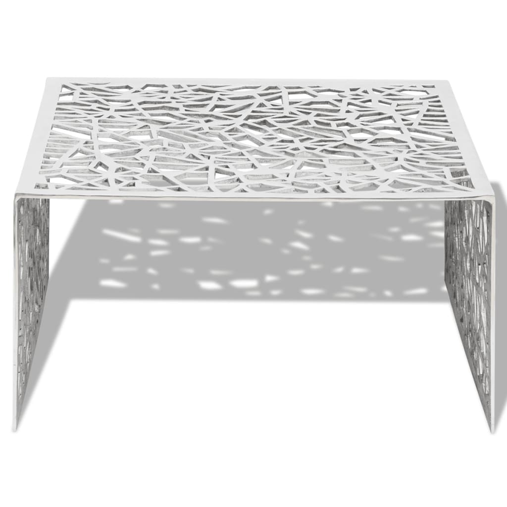 vidaXL Măsuță de cafea cu design geometric, argintiu, aluminiu vidaXL Măsuță de cafea cu design geometric, argintiu, aluminiu