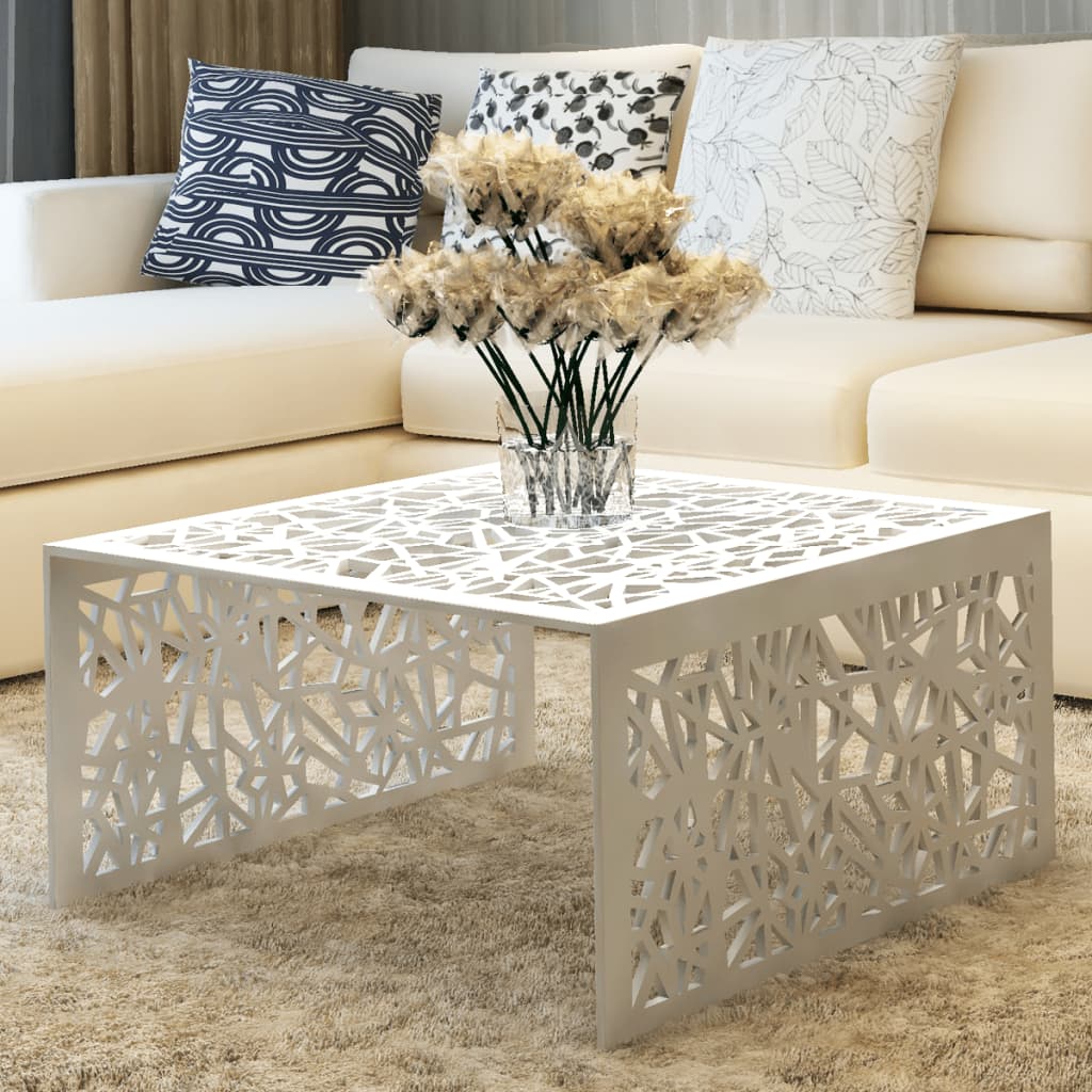 vidaXL Măsuță de cafea cu design geometric, argintiu, aluminiu vidaXL Măsuță de cafea cu design geometric, argintiu, aluminiu