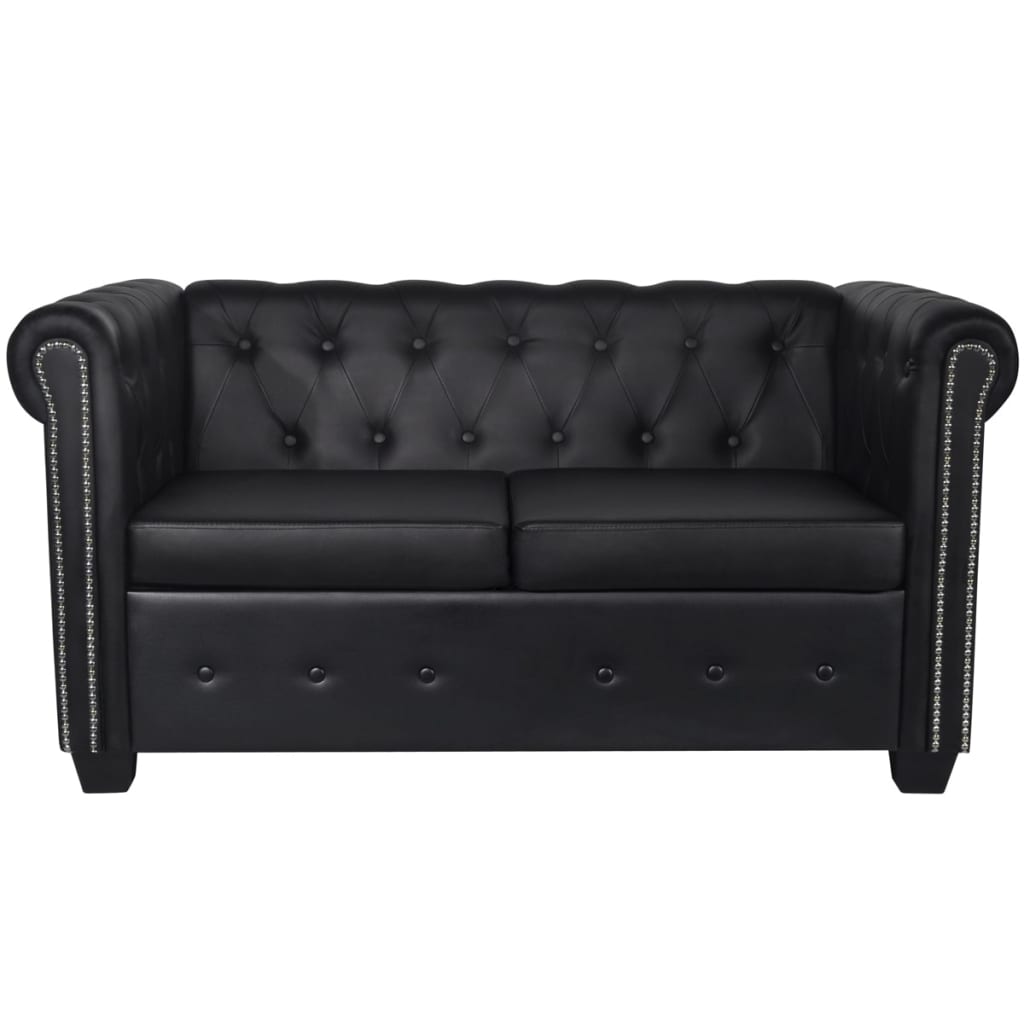 vidaXL Canapea Chesterfield cu 2 locuri, piele artificială, negru vidaXL Canapea Chesterfield cu 2 locuri, piele artificială, negru