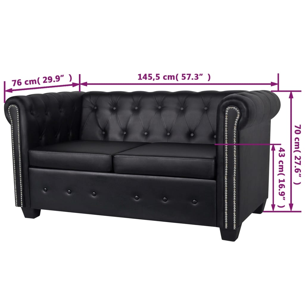 vidaXL Canapea Chesterfield cu 2 locuri, piele artificială, negru vidaXL Canapea Chesterfield cu 2 locuri, piele artificială, negru