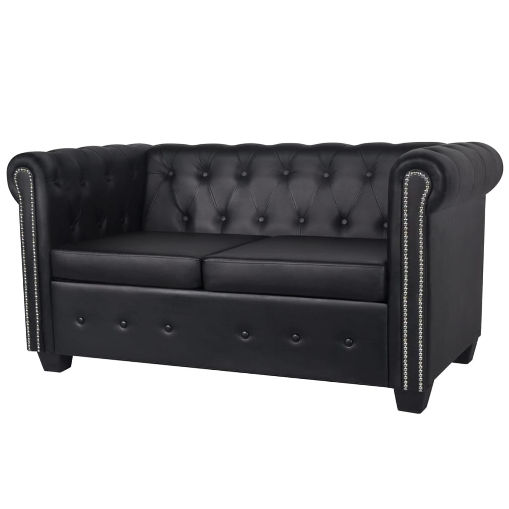 vidaXL Canapea Chesterfield cu 2 locuri, piele artificială, negru vidaXL Canapea Chesterfield cu 2 locuri, piele artificială, negru