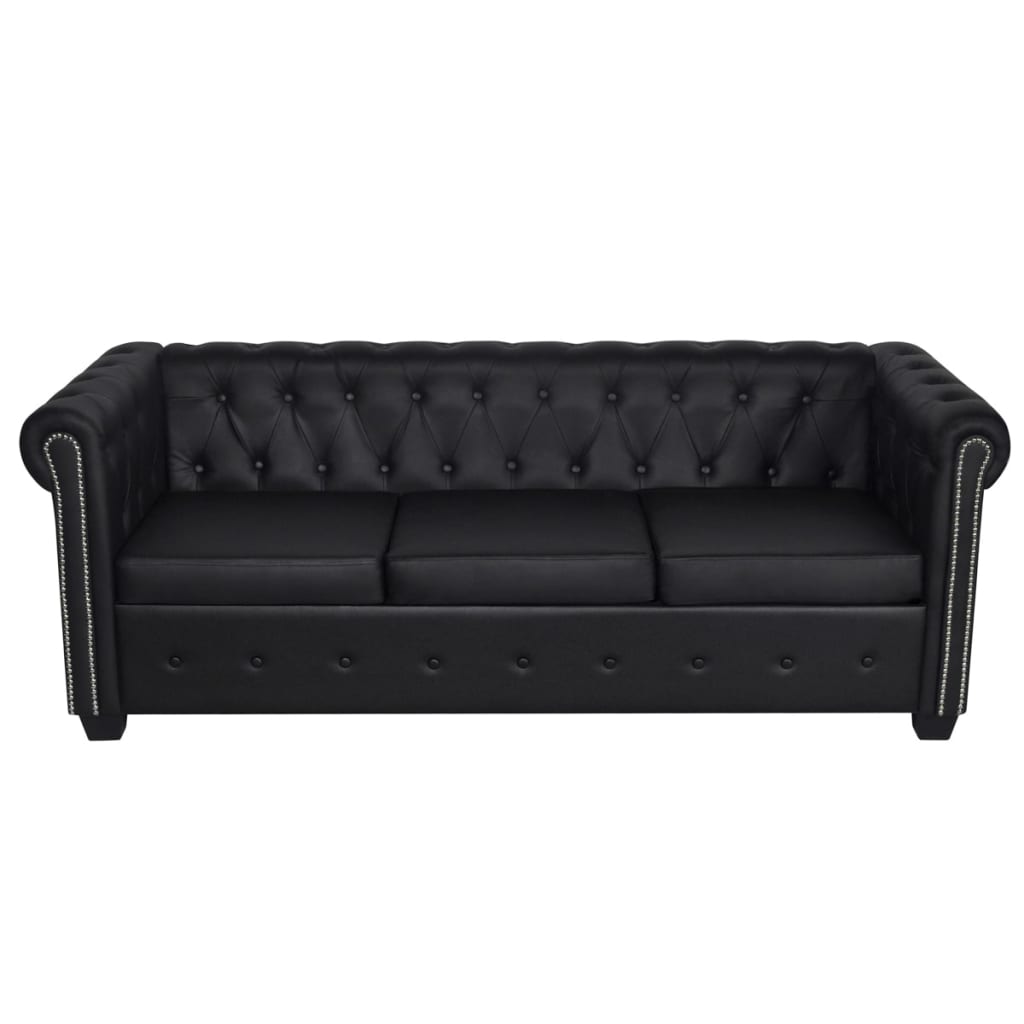 vidaXL Canapea Chesterfield cu 3 locuri, piele artificială, negru