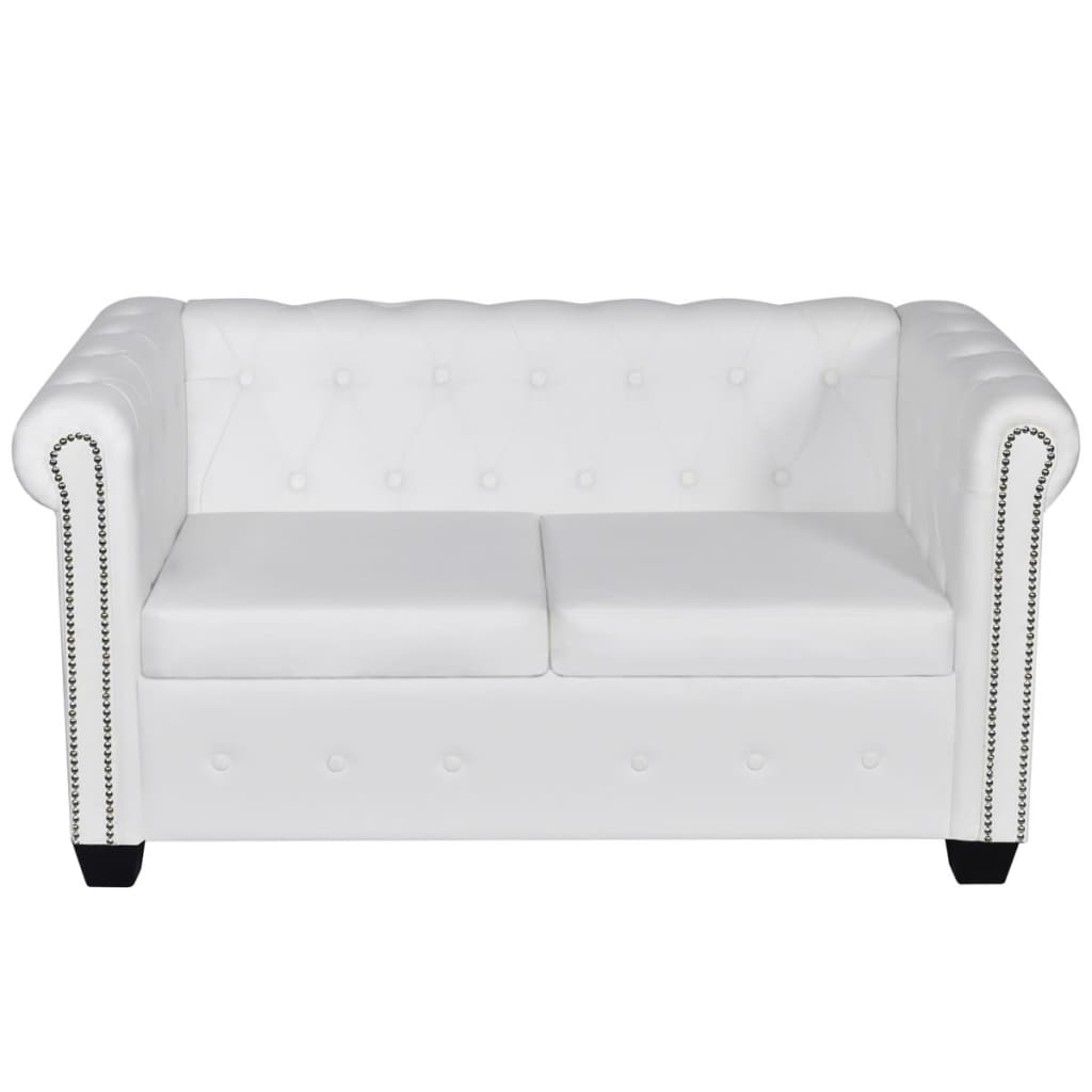 vidaXL Canapea Chesterfield cu 2 locuri, piele artificială, alb vidaXL Canapea Chesterfield cu 2 locuri, piele artificială, alb