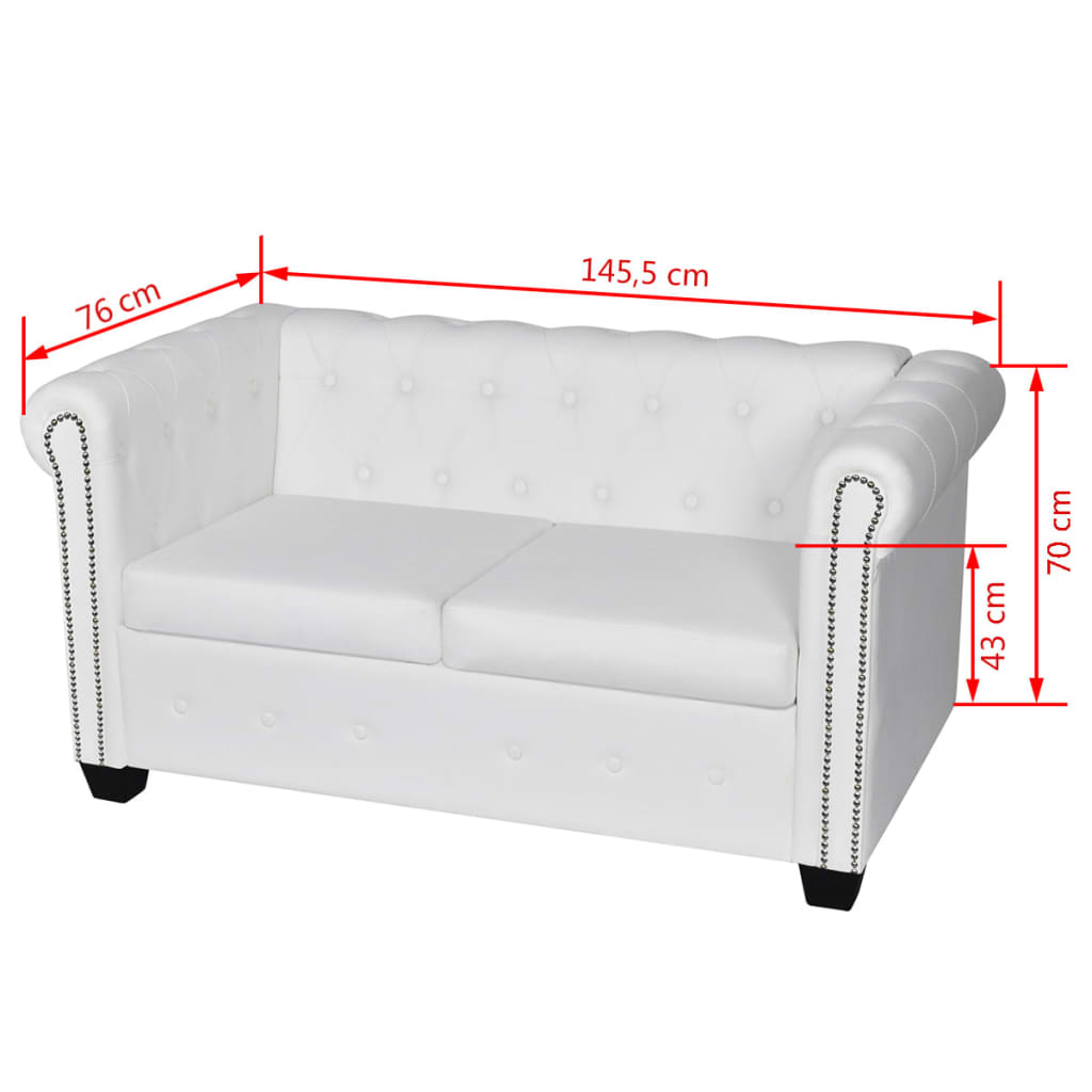 vidaXL Canapea Chesterfield cu 2 locuri, piele artificială, alb vidaXL Canapea Chesterfield cu 2 locuri, piele artificială, alb