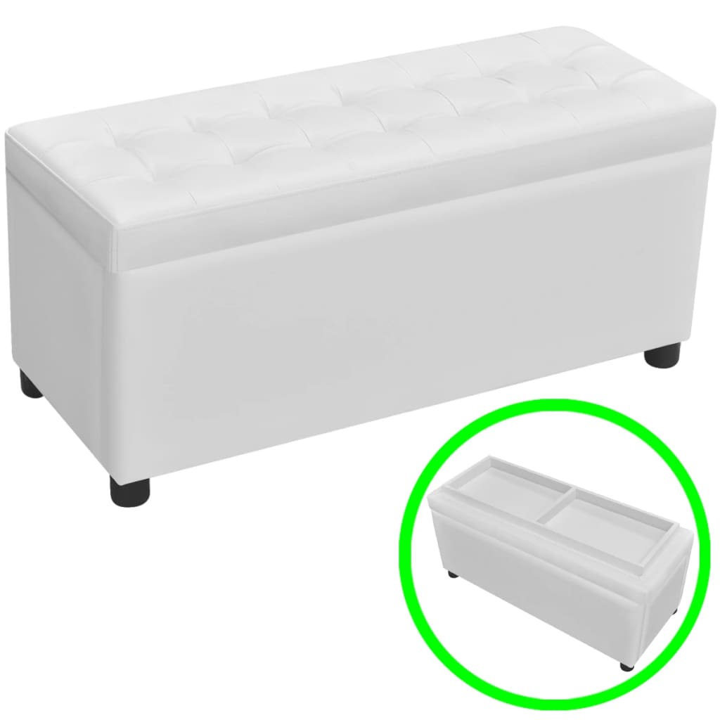 vidaXL Taburet de depozitare, piele artificială, alb vidaXL Taburet de depozitare, piele artificială, alb