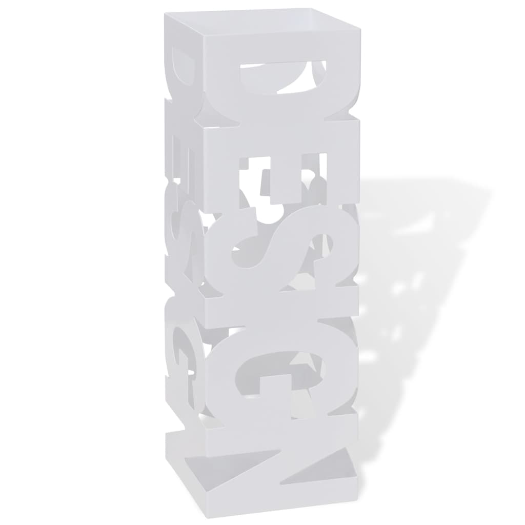 Suport pentru umbrele, pătrat, depozitare bastoane, alb, 48,5 cm, oțel Suport pentru umbrele, pătrat, depozitare bastoane, alb, 48,5 cm, oțel
