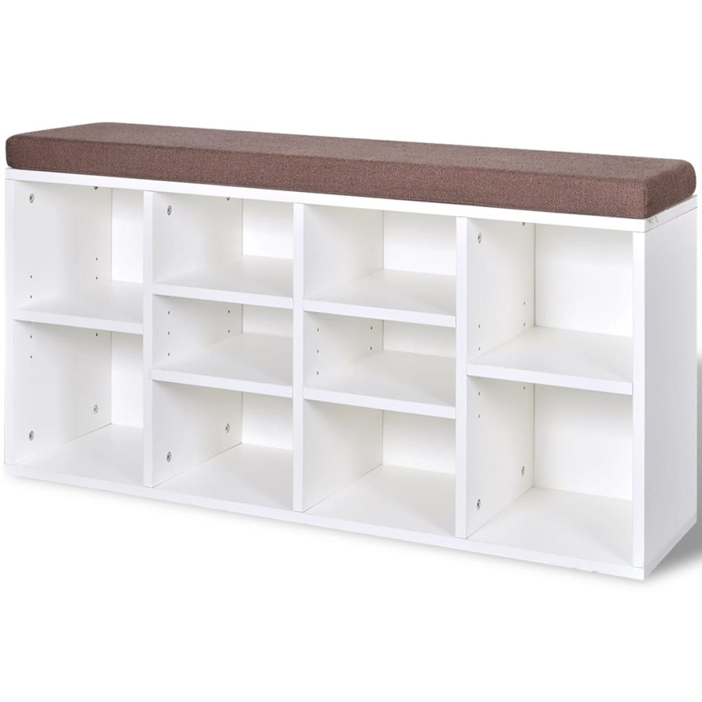 Banchetă de depozitare pantofi, 10 compartimente, alb Banchetă de depozitare pantofi, 10 compartimente, alb