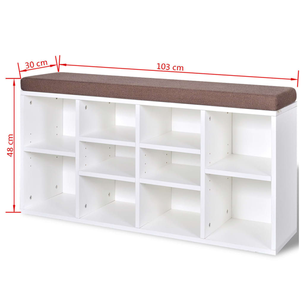 Banchetă de depozitare pantofi, 10 compartimente, alb Banchetă de depozitare pantofi, 10 compartimente, alb