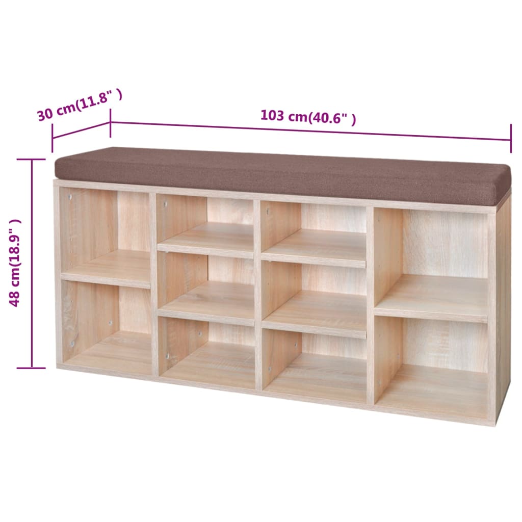 Banchetă de depozitare pantofi, 10 compartimente, culoare stejar Banchetă de depozitare pantofi, 10 compartimente, culoare stejar