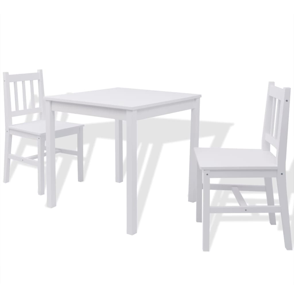 vidaXL Set de masă, trei piese, alb, lemn de pin vidaXL Set de masă, trei piese, alb, lemn de pin