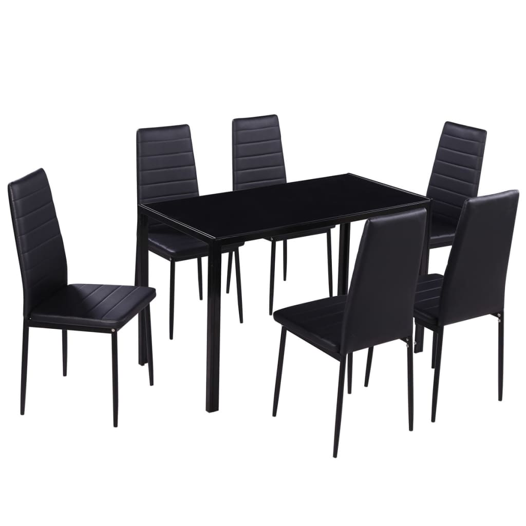 vidaXL Set masă și scaune de bucătărie 7 piese, negru vidaXL Set masă și scaune de bucătărie 7 piese, negru