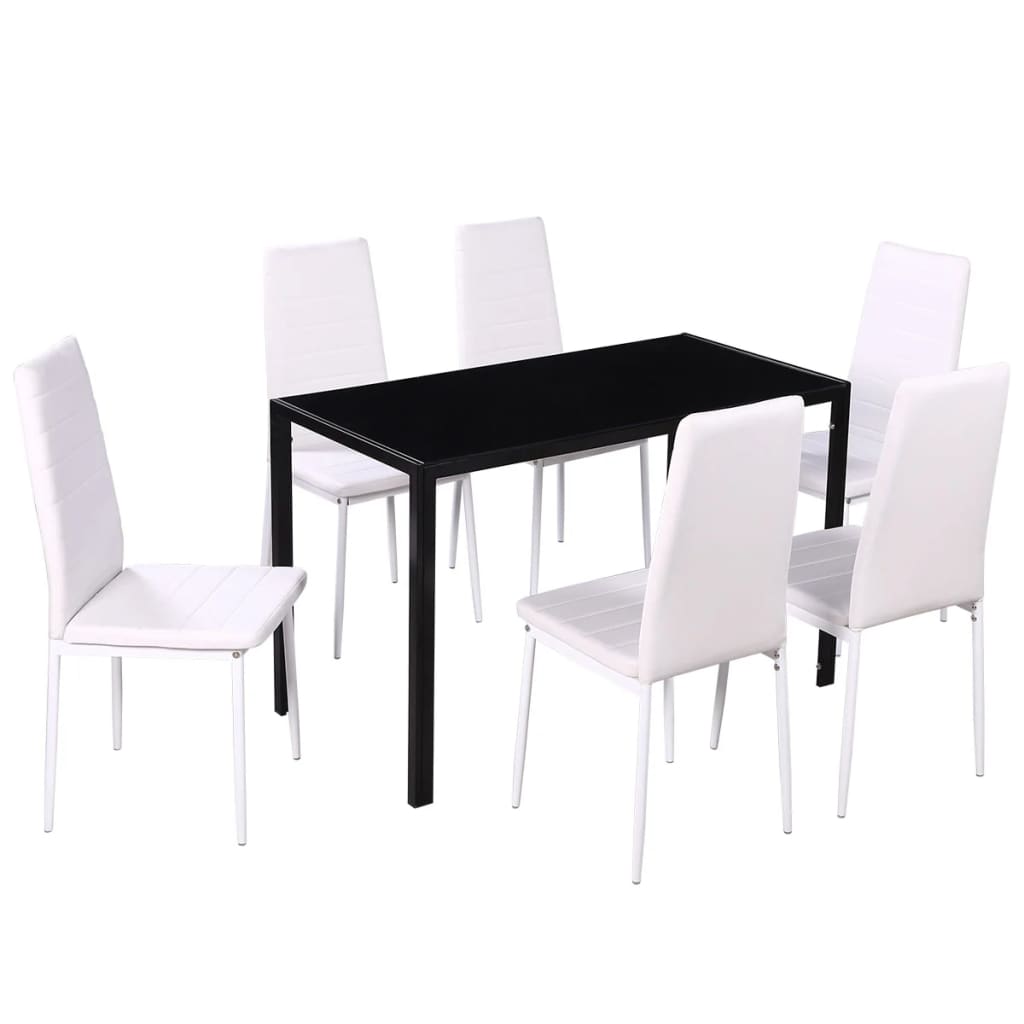 vidaXL Set masă și scaune de bucătărie 7 piese alb și negru vidaXL Set masă și scaune de bucătărie 7 piese alb și negru