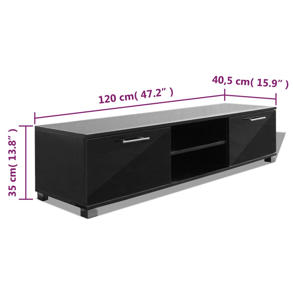 vidaXL Dulap TV, negru extralucios, 120 x 40,5 x 35 cm