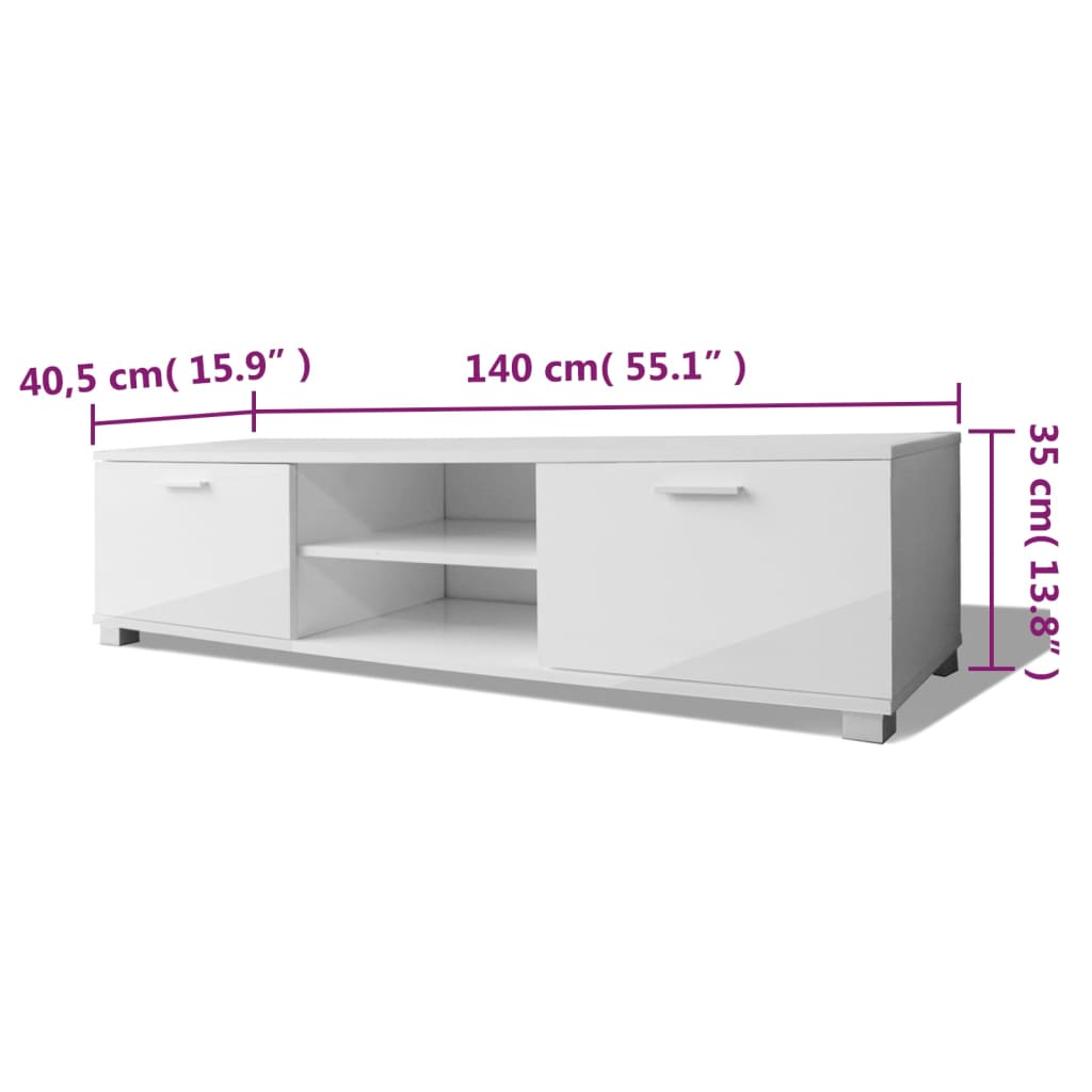 vidaXL Comodă TV, alb extralucios, 140 x 40,5 x 35 cm