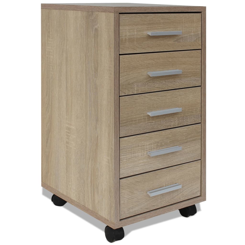 vidaXL Unitate sertare de birou cu rotile, 5 sertare, stejar vidaXL Unitate sertare de birou cu rotile, 5 sertare, stejar