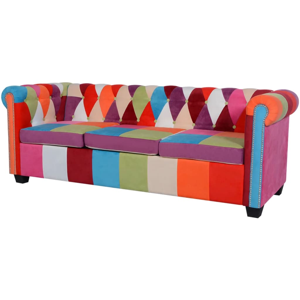 vidaXL Canapea Chesterfield, cu 3 locuri, material textil vidaXL Canapea Chesterfield, cu 3 locuri, material textil
