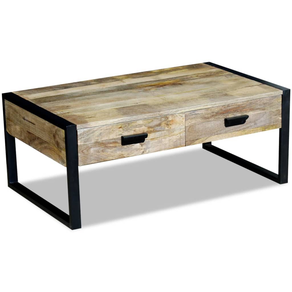 vidaXL Masă cafea cu 2 sertare din lemn solid de mango, 100x60x40 cm vidaXL Masă cafea cu 2 sertare din lemn solid de mango, 100x60x40 cm