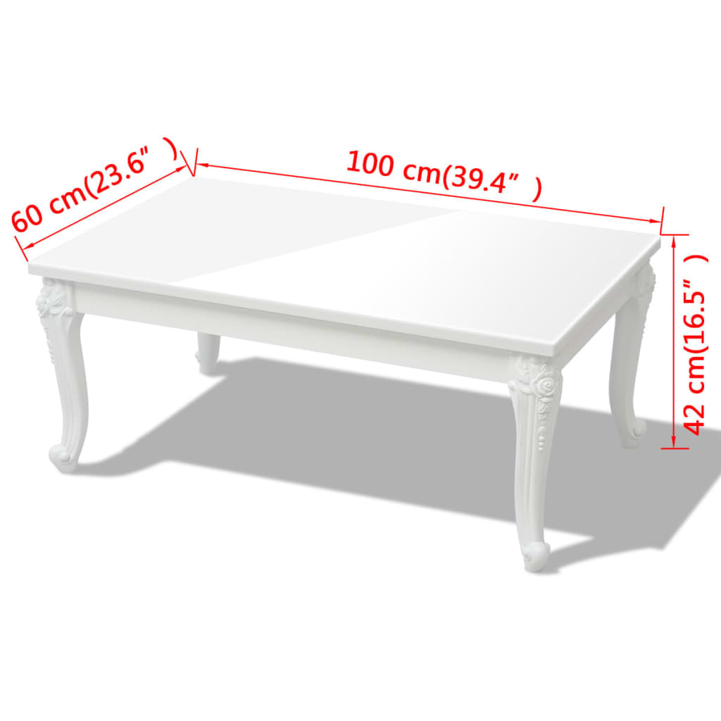 vidaXL Măsuță de cafea din fibră de sticlă lucioasă 100x60x42 cm albă