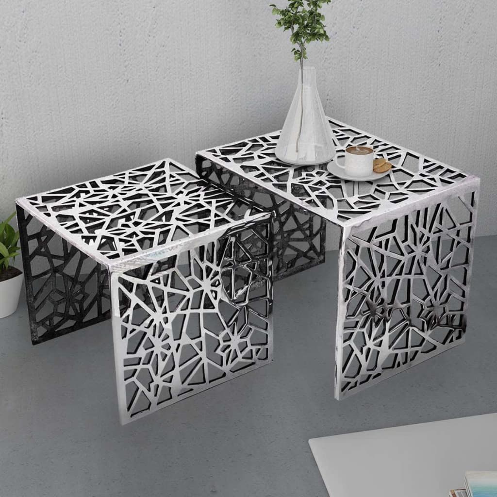 vidaXL Set de mese laterale 2 buc. Pătrat Aluminiu Argintiu vidaXL Set de mese laterale 2 buc. Pătrat Aluminiu Argintiu