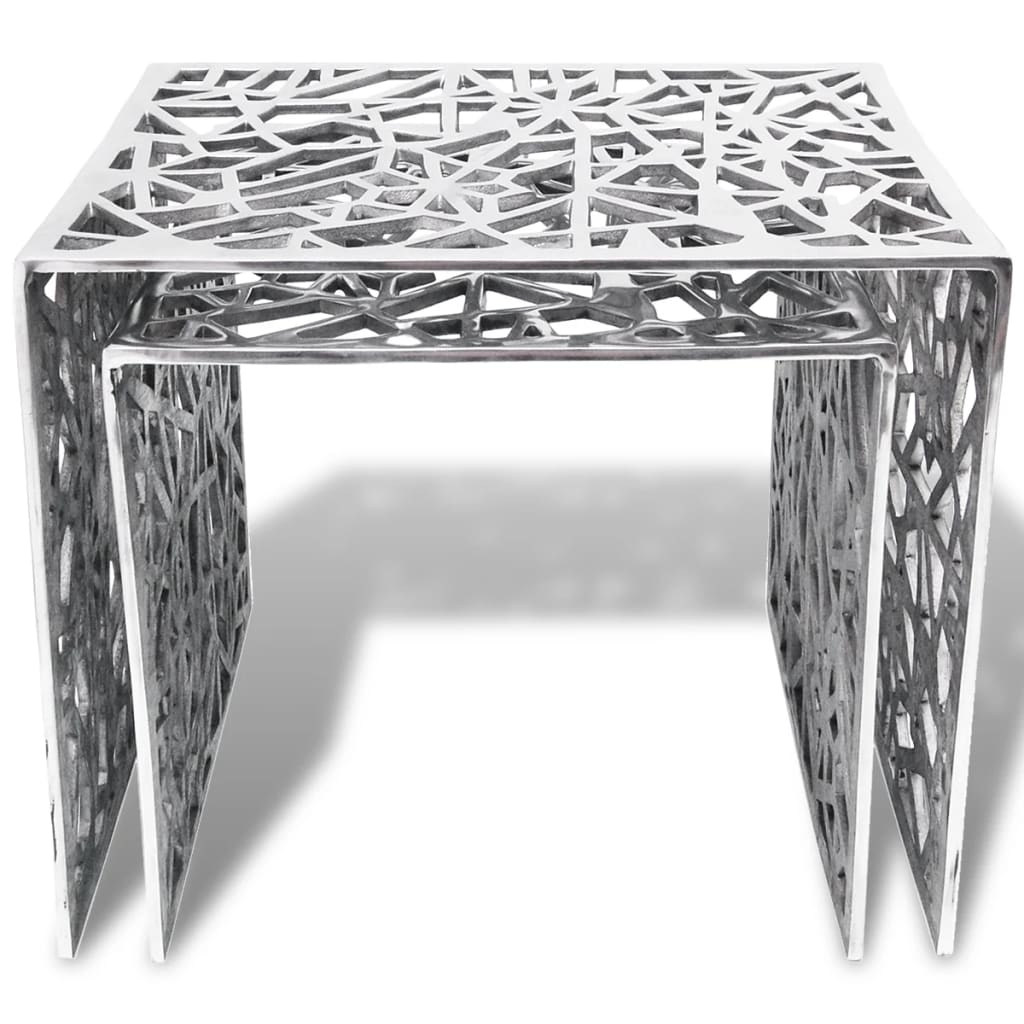 vidaXL Set de mese laterale 2 buc. Pătrat Aluminiu Argintiu vidaXL Set de mese laterale 2 buc. Pătrat Aluminiu Argintiu