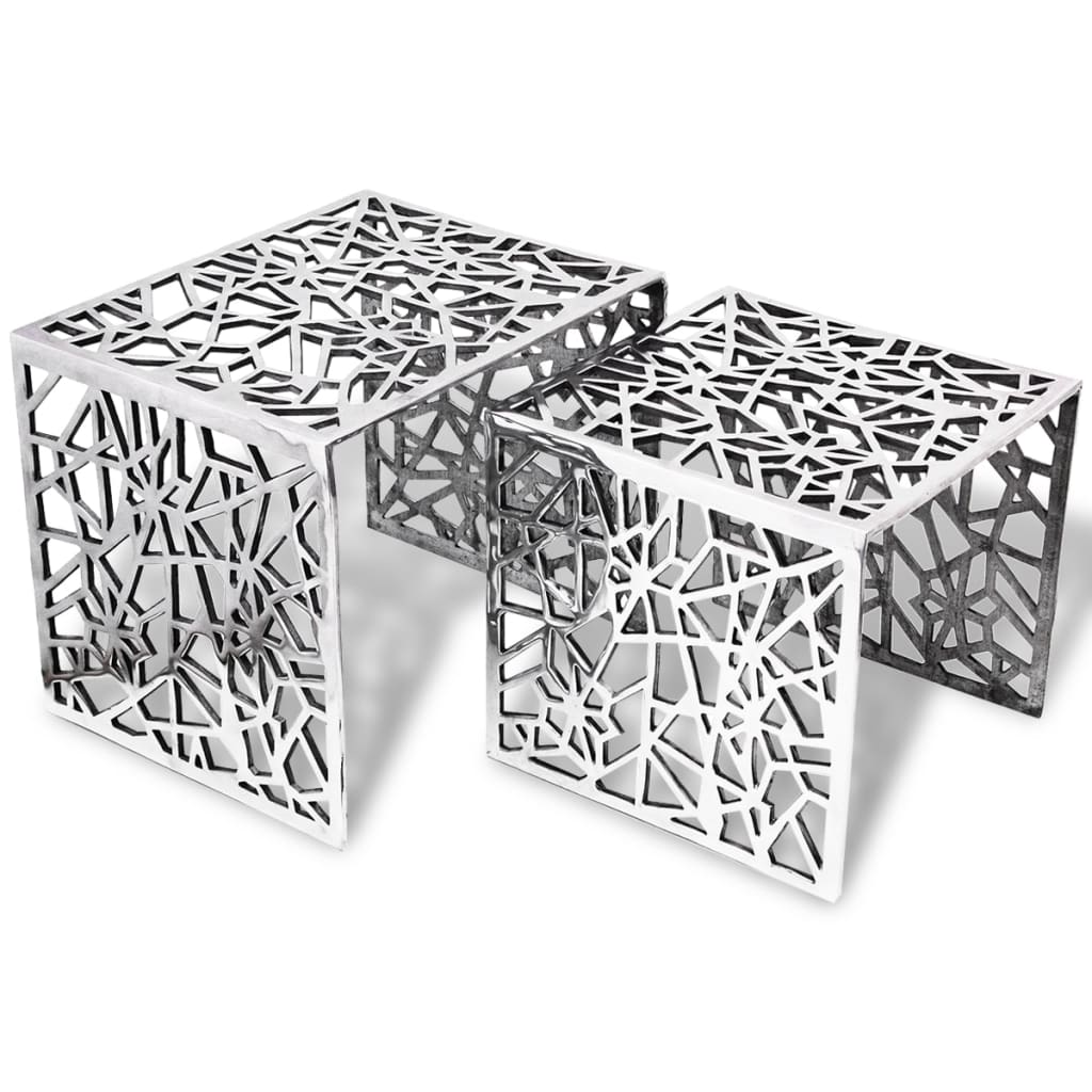 vidaXL Set de mese laterale 2 buc. Pătrat Aluminiu Argintiu vidaXL Set de mese laterale 2 buc. Pătrat Aluminiu Argintiu