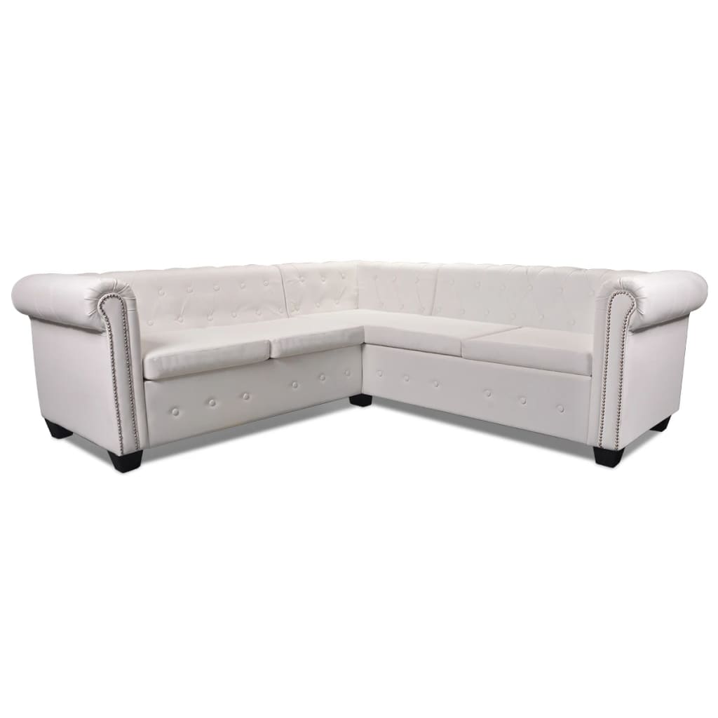 vidaXL Canapea colțar Chesterfield cu 5 locuri, piele ecologică, alb