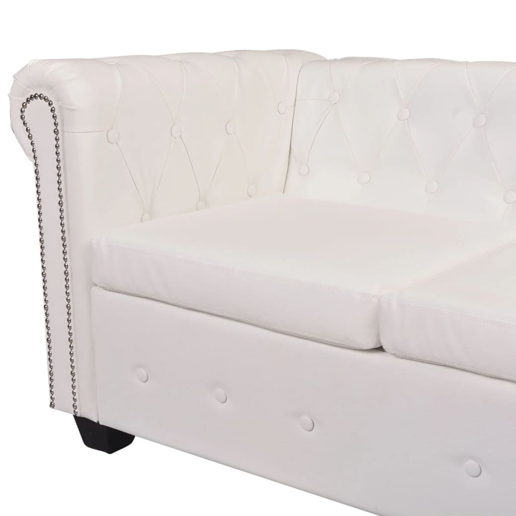 vidaXL Canapea colțar Chesterfield cu 5 locuri, piele ecologică, alb