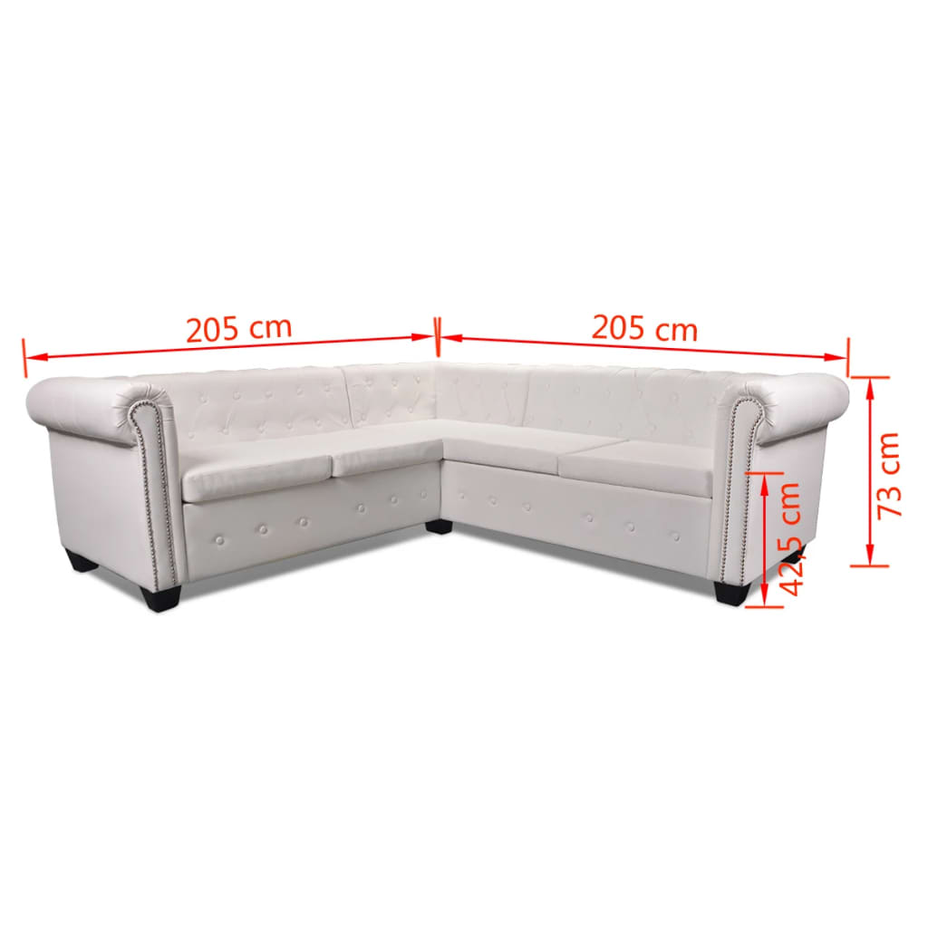 vidaXL Canapea colțar Chesterfield cu 5 locuri, piele ecologică, alb