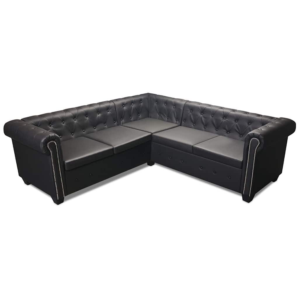 vidaXL Canapea colț Chesterfield 5 locuri, negru, piele ecologică