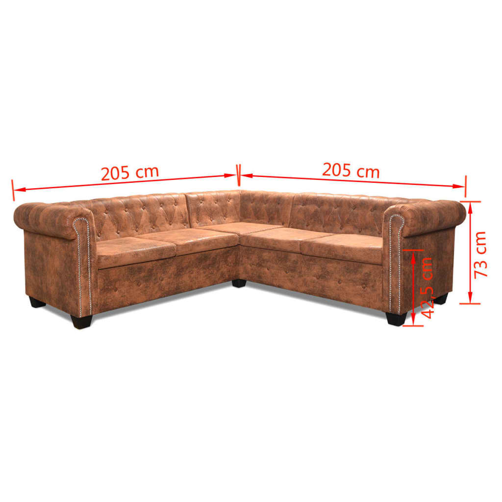 vidaXL Canapea colțar Chesterfield, 5 locuri, maro, piele ecologică