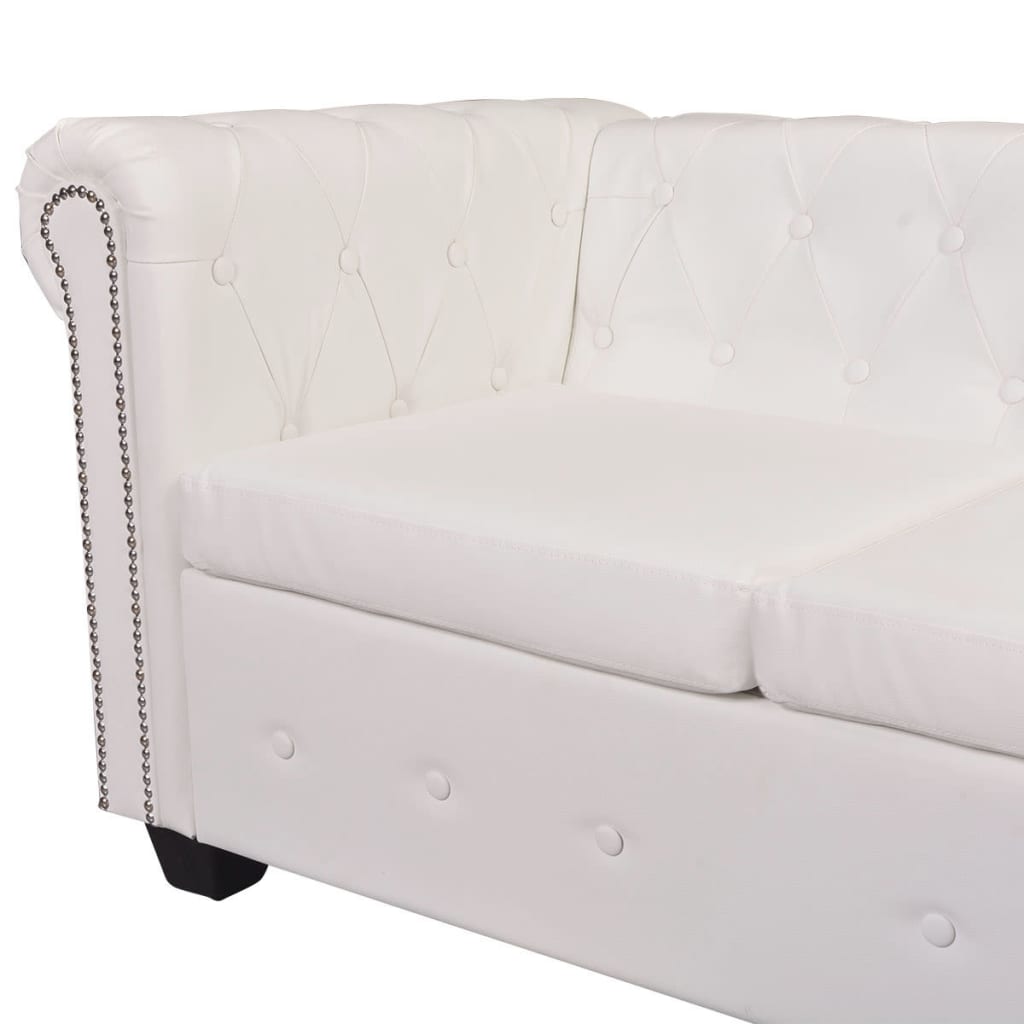 vidaXL Canapea colțar Chesterfield, piele artificială, 6 locuri, alb vidaXL Canapea colțar Chesterfield, piele artificială, 6 locuri, alb