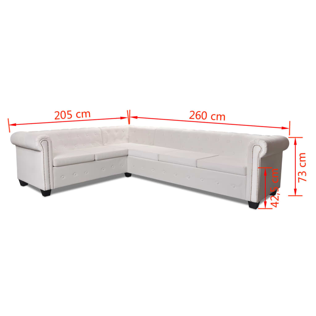 vidaXL Canapea colțar Chesterfield, piele artificială, 6 locuri, alb vidaXL Canapea colțar Chesterfield, piele artificială, 6 locuri, alb