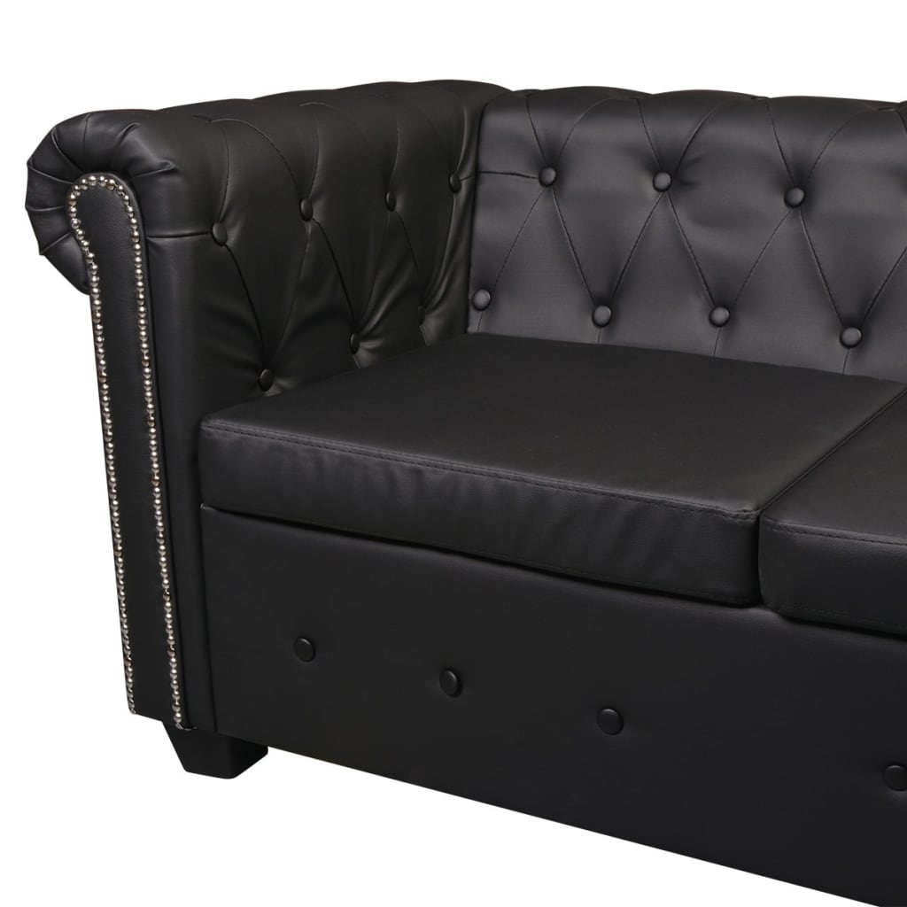 vidaXL Canapea colțar Chesterfield 6 locuri, piele artificială, neagră vidaXL Canapea colțar Chesterfield 6 locuri, piele artificială, neagră
