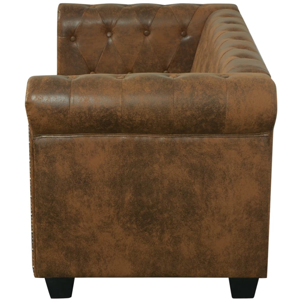 vidaXL Canapea Chesterfield, 2 locuri, maro, piele ecologică vidaXL Canapea Chesterfield, 2 locuri, maro, piele ecologică