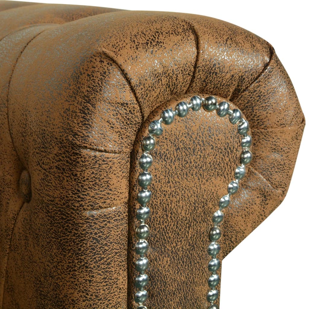 vidaXL Canapea Chesterfield, 2 locuri, maro, piele ecologică vidaXL Canapea Chesterfield, 2 locuri, maro, piele ecologică