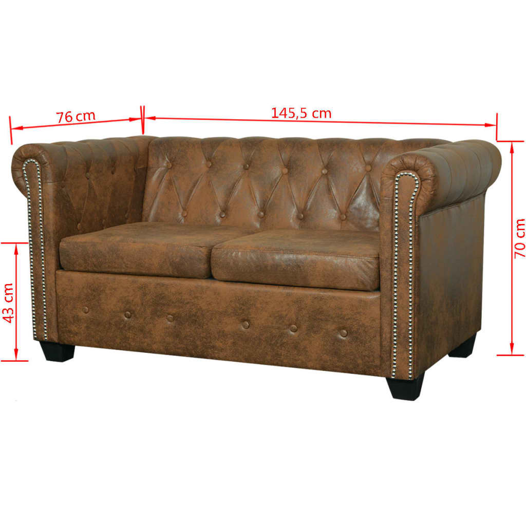vidaXL Canapea Chesterfield, 2 locuri, maro, piele ecologică vidaXL Canapea Chesterfield, 2 locuri, maro, piele ecologică