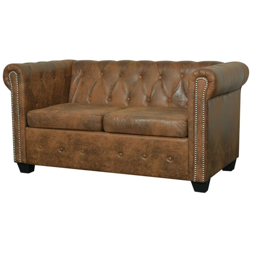 vidaXL Canapea Chesterfield, 2 locuri, maro, piele ecologică vidaXL Canapea Chesterfield, 2 locuri, maro, piele ecologică
