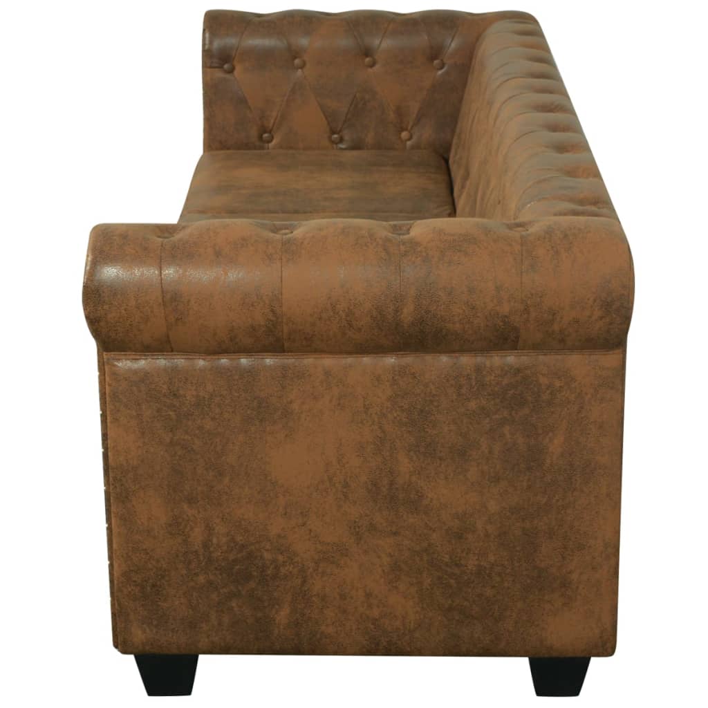 vidaXL Canapea Chesterfield, 3 locuri, maro, piele ecologică vidaXL Canapea Chesterfield, 3 locuri, maro, piele ecologică