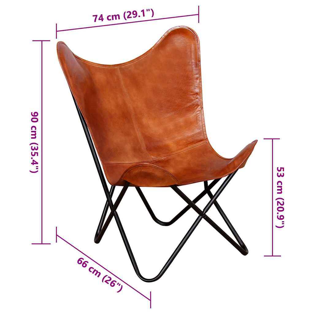 vidaXL Scaun fluture, maro, piele naturală