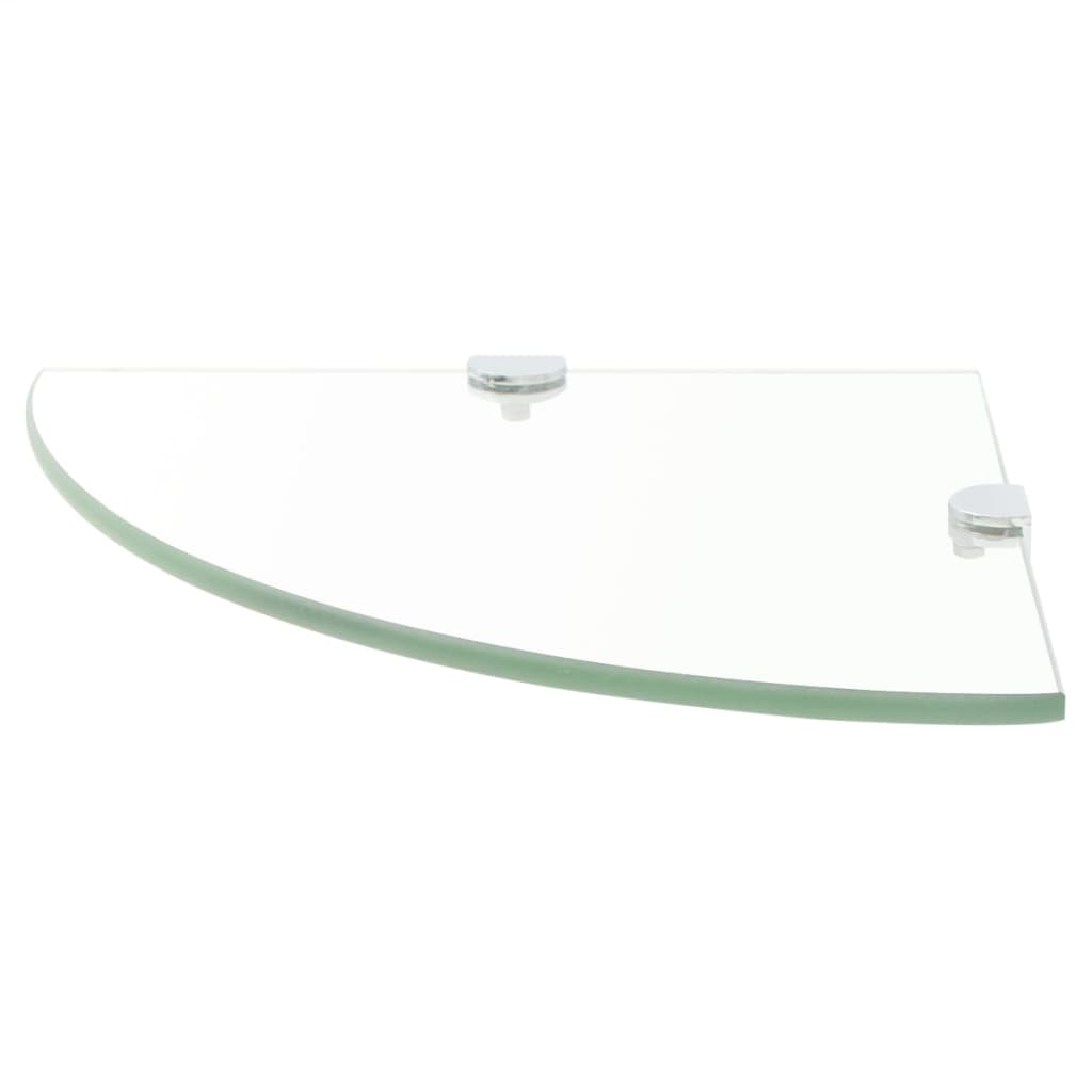 Raft de colț cu suporți de crom din sticlă transparentă 35 x 35 cm Raft de colț cu suporți de crom din sticlă transparentă 35 x 35 cm