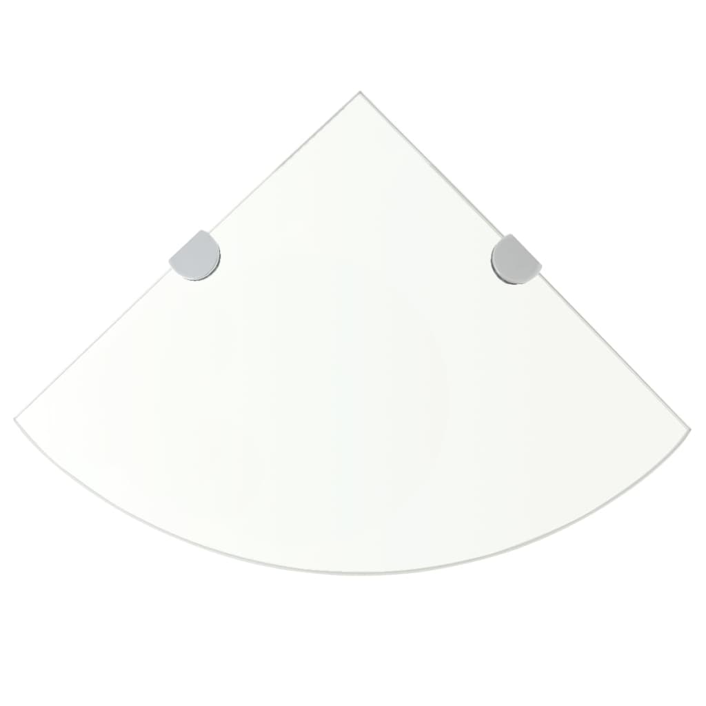 Raft de colț cu suporți de crom din sticlă transparentă 35 x 35 cm Raft de colț cu suporți de crom din sticlă transparentă 35 x 35 cm