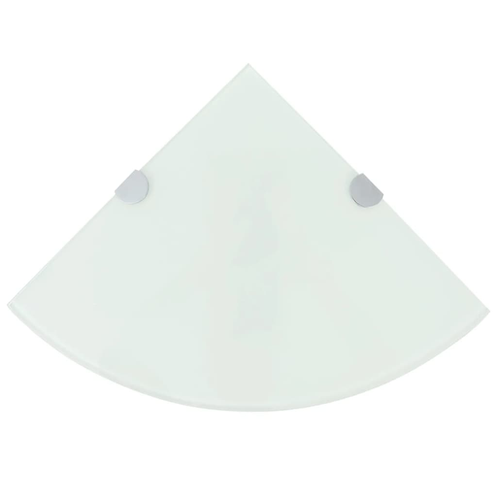 vidaXL Raft de colț cu suporți de crom, sticlă, 35 x 35 cm, alb vidaXL Raft de colț cu suporți de crom, sticlă, 35 x 35 cm, alb