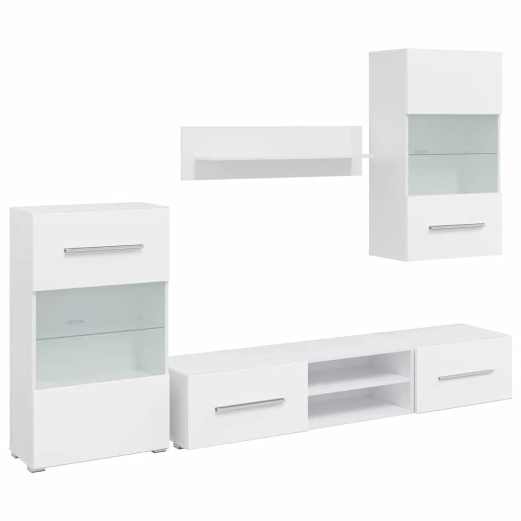 vidaXL Set mobilier comodă TV de perete, 5 piese, iluminare LED, alb